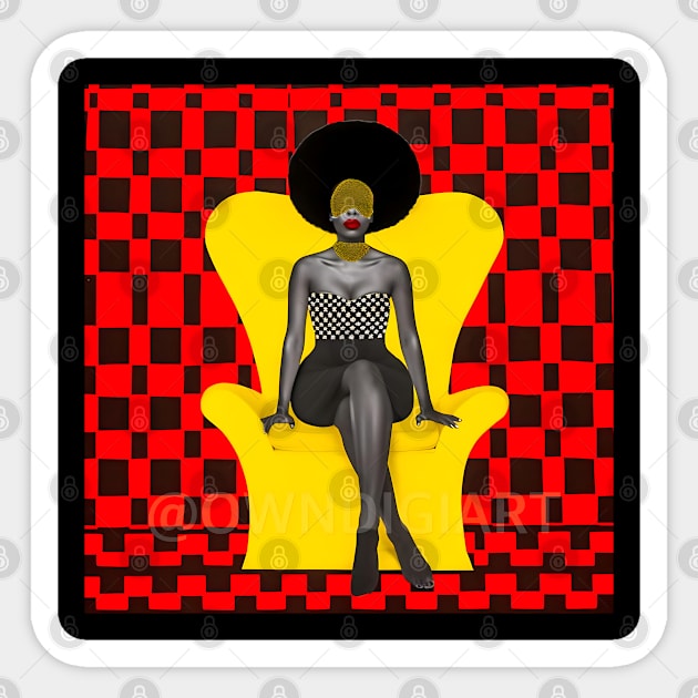 Afrocentric Abstract Print - Elegant Woman with Afro on Chair Sticker by Owndigiart